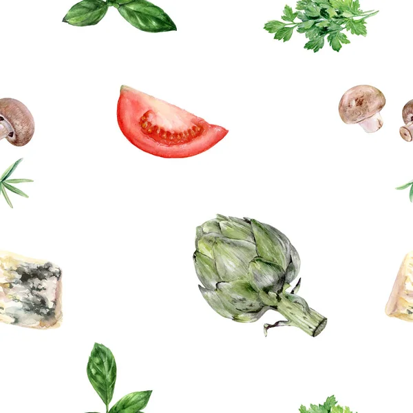 Aquarell handgezeichnetes Gemüse isoliert nahtloses Muster. — Stockfoto