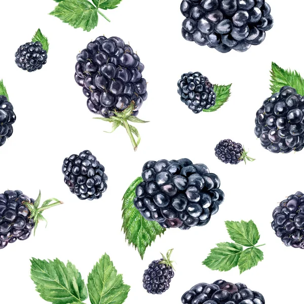 Acuarela dibujado a mano blackberry aislado patrón inconsútil . — Foto de Stock