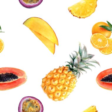 Suluboya el çizilmiş çok meyve izole dikişsiz desen.