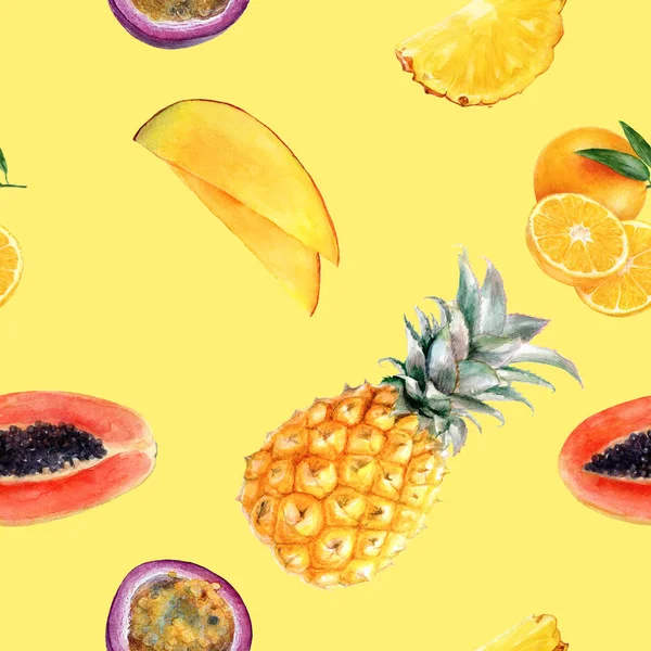 Ακουαρέλα χειροποίητα πολλαπλά φρούτα απομονωμένη ομαλή μοτίβο. — Φωτογραφία Αρχείου