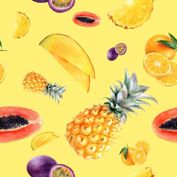 Aquarel hand getrokken multi fruit geïsoleerd naadloze patroon. — Stockfoto
