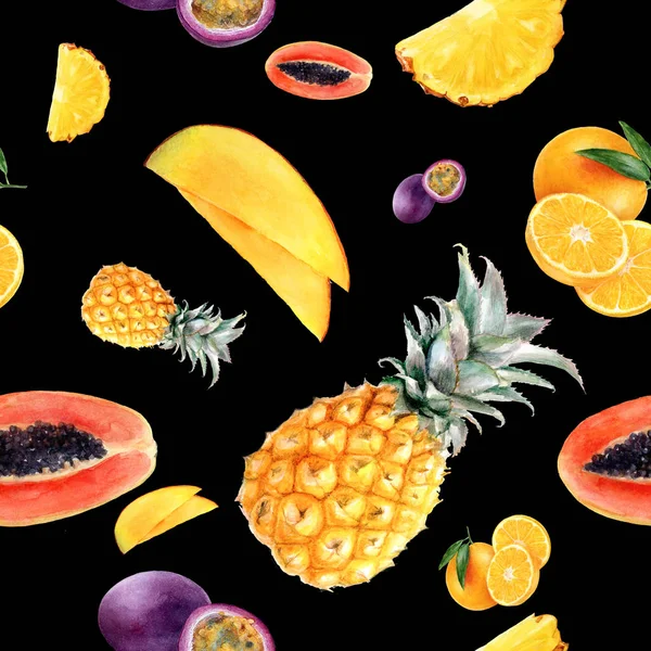 Acquerello disegnato a mano multi frutta isolato modello senza soluzione di continuità . — Foto Stock