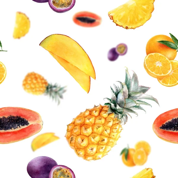 Ακουαρέλα χειροποίητα πολλαπλά φρούτα απομονωμένη ομαλή μοτίβο. — Φωτογραφία Αρχείου