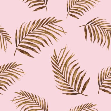 Hindistan cevizi yaprağı el çizilmiş suluboya illüstrasyon. Dikişsiz desen.