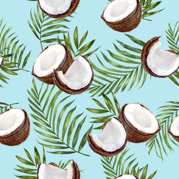 Hindistan cevizi el çizilmiş suluboya illüstrasyon. Dikişsiz desen.