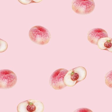 Şeftali el çizilmiş suluboya illüstrasyon. Dikişsiz desen.