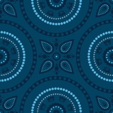 Kusursuz geometrik mavi desen. Basit şal desenli yuvarlak şekilli minimal biçim