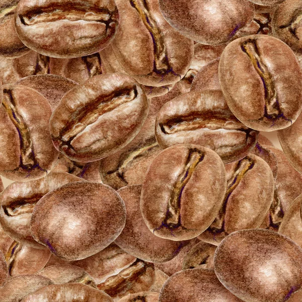 Coffee beans drawn watercolor illustration. Seamless pattern.
