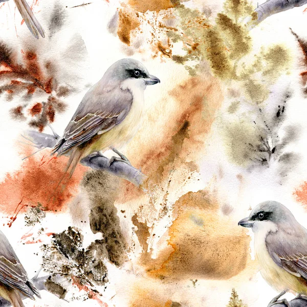 Fallen autumn leaves abstract seamless pattern. Watercolor hand drawn illustration.