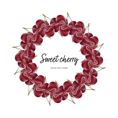 Tatlı kiraz dairesi kompozisyonu suluboya el çizimi suluboya arkaplan üzerine resim.