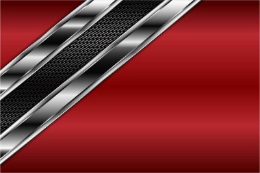  Karbon fiber karanlık uzay vektörü illüstrasyonlu kırmızı ve gümüş arkaplan metaliği.
