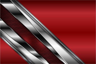  Karbon fiber karanlık uzay vektörü illüstrasyonlu kırmızı ve gümüş arkaplan metaliği.