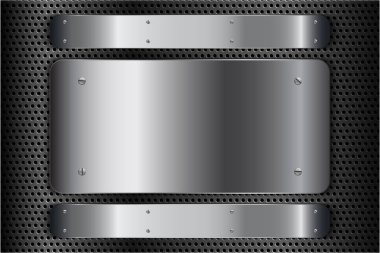 Metalik arka plan. Delinmiş doku teknolojisi kavramında vidaları olan metal plaka..