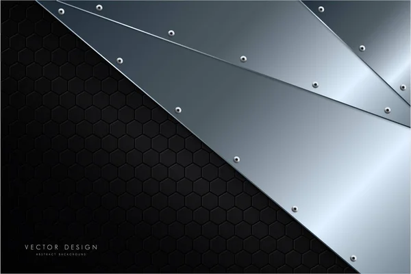 Metallischer Hintergrund Blau Und Silber Mit Kohlefaser Konzept Der Polygonformmetalltechnologie — Stockvektor