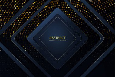   Soyut arkaplan. Lüksü koyu mavi, altın çizgiler ve dairesel parlak altın noktalar modern tasarım.. 
