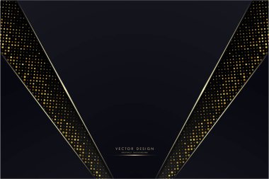  Soyut arkaplan. Lüksü koyu mavi, altın çizgiler ve dairesel parlak altın noktalar modern tasarım.. 