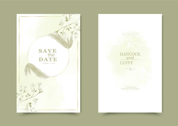 水彩の花の結婚式の招待状カードテンプレートと美しい背景 — ストックベクタ