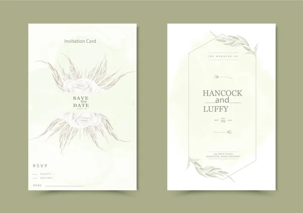 水彩の花の結婚式の招待状カードテンプレートと美しい背景 — ストックベクタ
