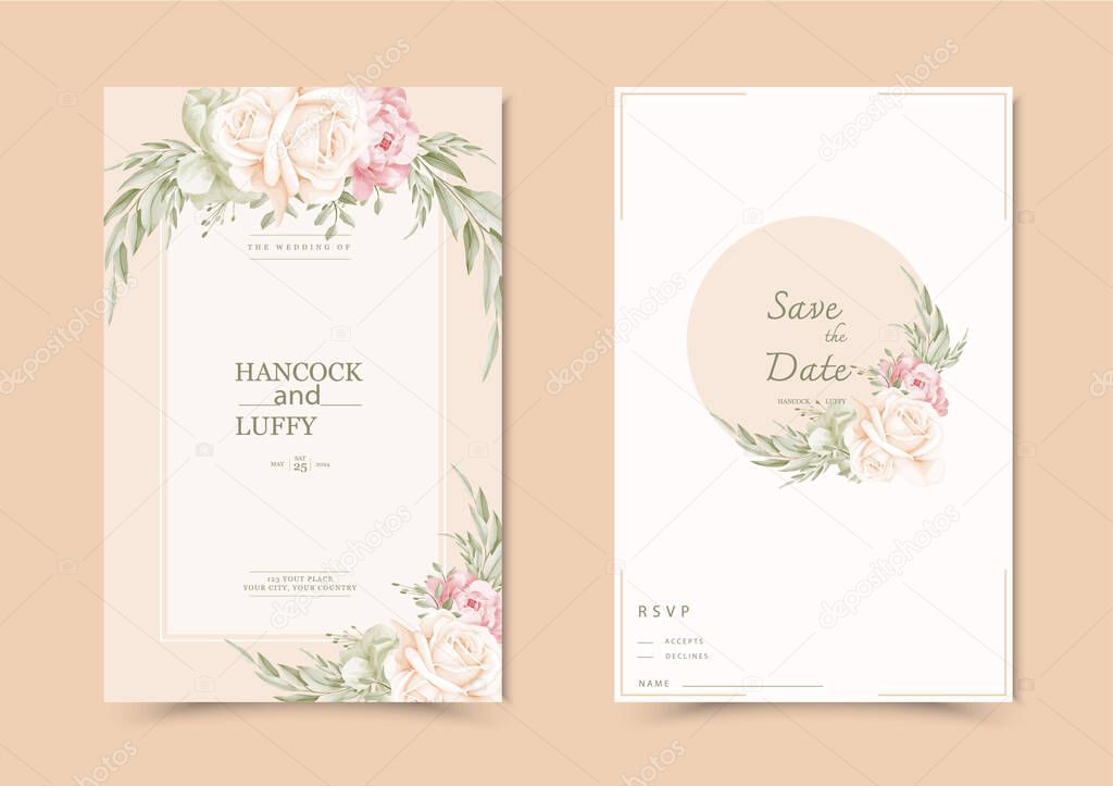  Beautiful background with watercolor floral wedding invitation card template.