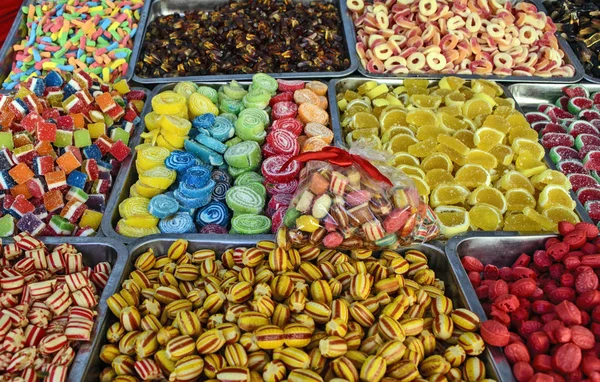 Diverses Bonbons Sur Marché Pour Offrir Aux Clients — Photo