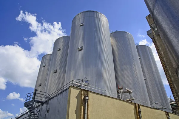 Grands Puissants Réservoirs Métalliques Dans Espace Ouvert Usine — Photo