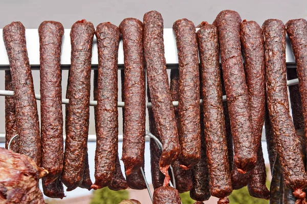 Pork sausages smoked and dried — Stock Photo, Image