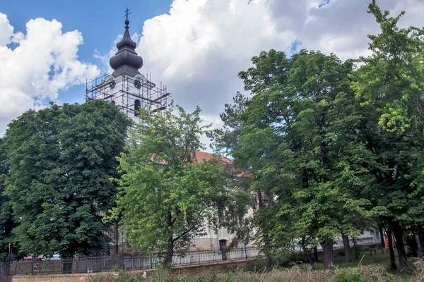 Steigers Rond Kerktoren Het Gaat Renovatie Van Kerk Toren — Stockfoto