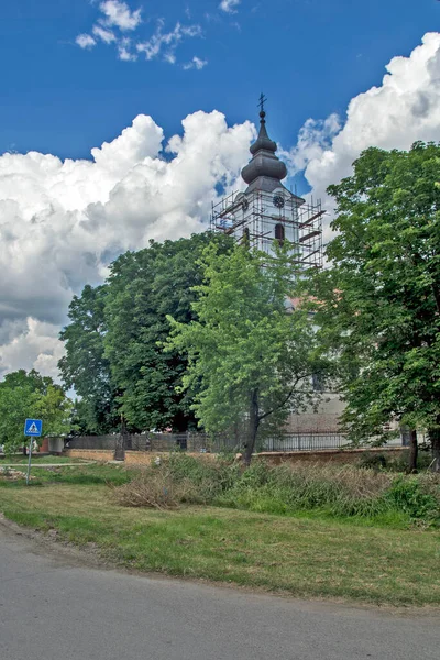 Ställning Runt Kyrktornet Det Handlar Renovering Kyrkan Och Tornet — Stockfoto