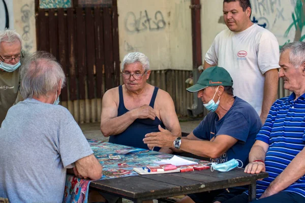 Zrenjanin Serbie Juillet 2020 Messieurs Âgés Les Retraités Jouent Aux — Photo