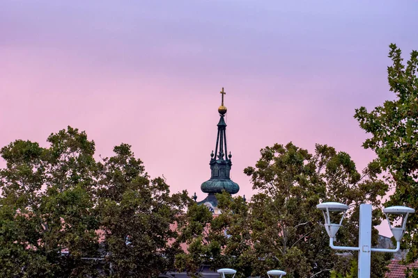 Zrenjanin Serbien Oktober 2019 Toppen Kyrkan Klocktornet Med Ett Kors — Stockfoto