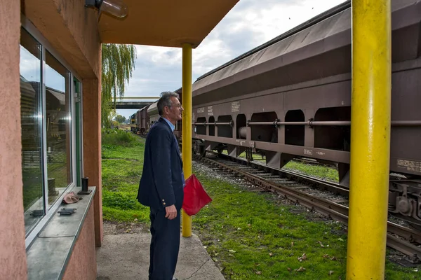 Zrenjanin Serbie Novembre 2015 Entrée Train Marchandises Dans Gare Agent — Photo