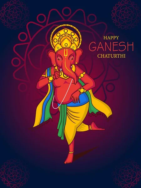 Feliz Ganesh Chaturthi Illustration Dancing Señor Ganesha Vector — Vector de stock