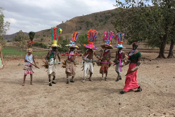 Tribal Holi Celebration Narmada Valley Kathi Nandurbar Maharashtra India Asia — 스톡 사진