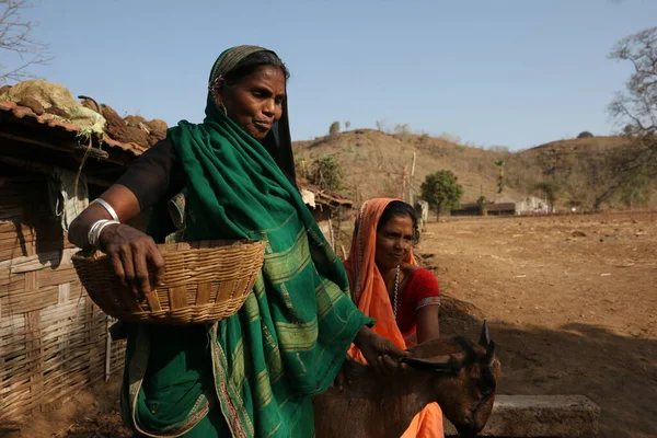 Nandurbar, Maharashtra, Hindistan, Asya 'da geleneksel kostümlü kabile kadını. 10 / 3 / 2020 'ye tıklayın