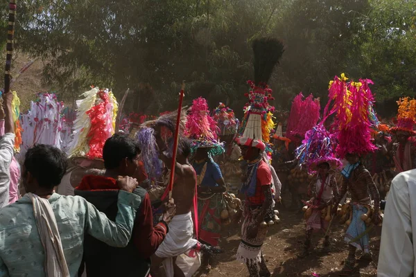Święto Plemienia Holi Narmada Valley Kathi Nandurbar Maharashtra Indie Azja — Zdjęcie stockowe