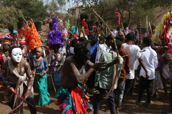 Celebração Tribal Holi Narmada Valley Kathi Nandurbar Maharashtra Índia Ásia — Fotografia de Stock