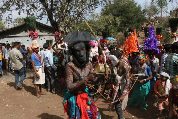 Celebração Tribal Holi Narmada Valley Kathi Nandurbar Maharashtra Índia Ásia — Fotografia de Stock