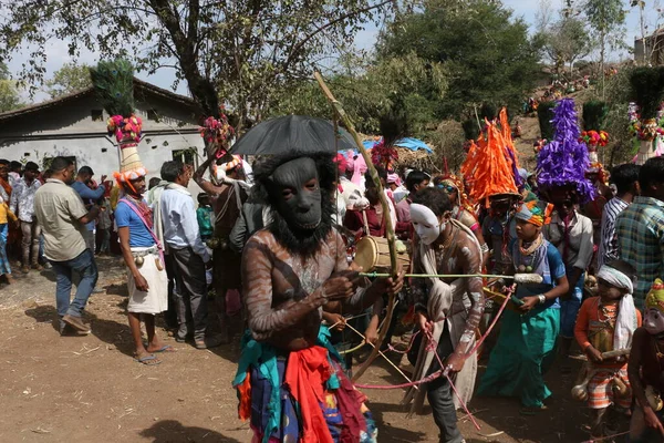 Narmada Vadisi Nde Kabile Holi Kutlaması Kathi Nandurbar Maharashtra Hindistan — Stok fotoğraf