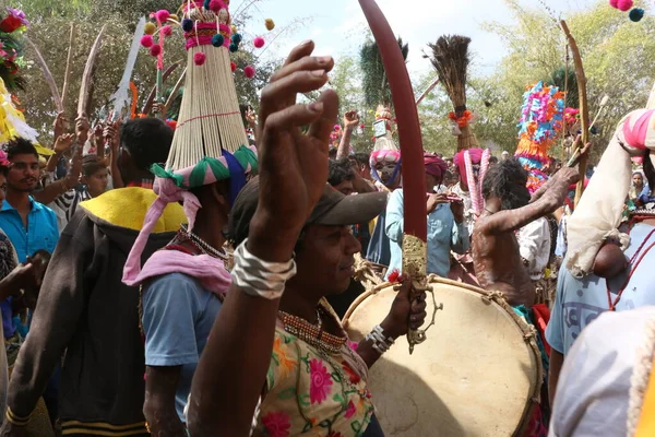 Narmada Vadisi Nde Kabile Holi Kutlaması Kathi Nandurbar Maharashtra Hindistan — Stok fotoğraf