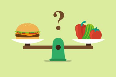 Sebze ve hamburger ölçeklerde. Diyet ve sağlıklı gıda