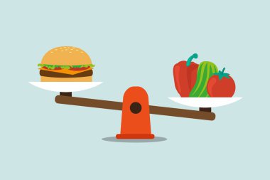 Sebze ve hamburger ölçeklerde. Diyet ve sağlıklı gıda