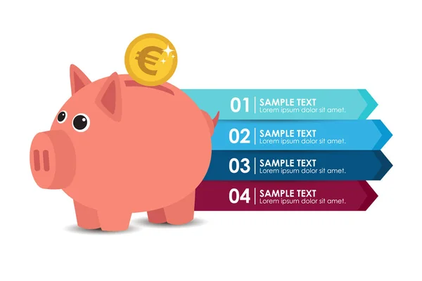 Infographic Piggy Bank Euro Vector Illustration — Stock Vector