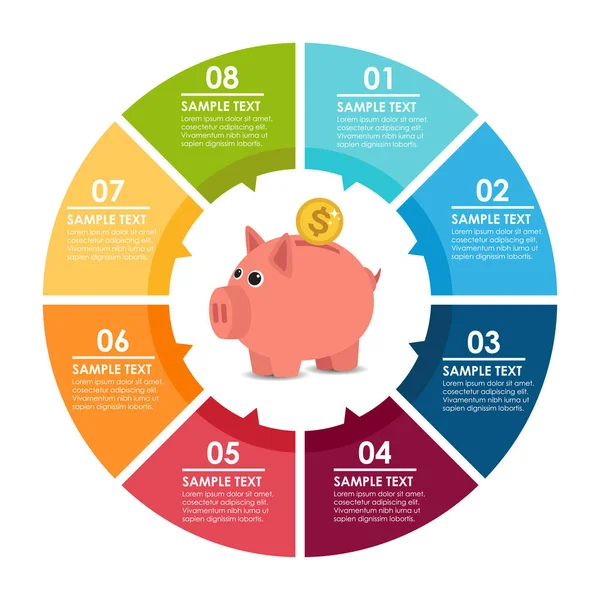 Piggy Bank Infographic Menteni Pénz Fogalmát Vektoros Illusztráció — Stock Vector