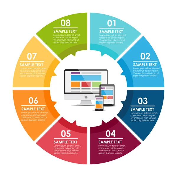 Duyarlı Web Tasarım Daire Infographic Vektör Çizim — Stok Vektör