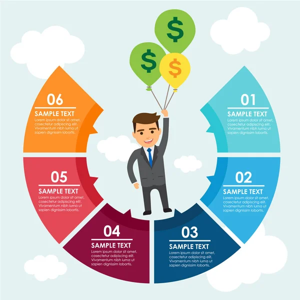 Circle infographic. Concept vector illustration about businessman earning money and have success.