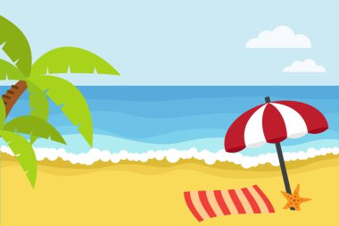 Tropikal plaj şemsiye ve havlu ile. Vektör çizim