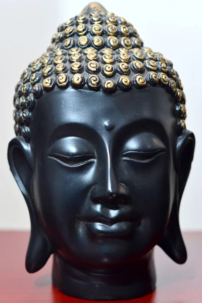 Statue Buddha Matt Black Golden Hair — Stock Photo, Image