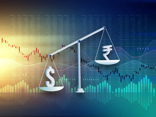 Dolar Rupi 'ye karşı konsept, Hindistan Rupisi düşüşü, zayıf, döviz kuru farkı, Hint Rupisi üzerinden dolar kazancı, Hindistan borsası çöküşü, soyut arkaplan illüstrasyon