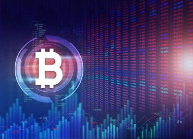 Dijital para birimi kriptosu, borsa verileri ile bit para, blok zinciri teması, soyut arkaplan illüstrasyonu