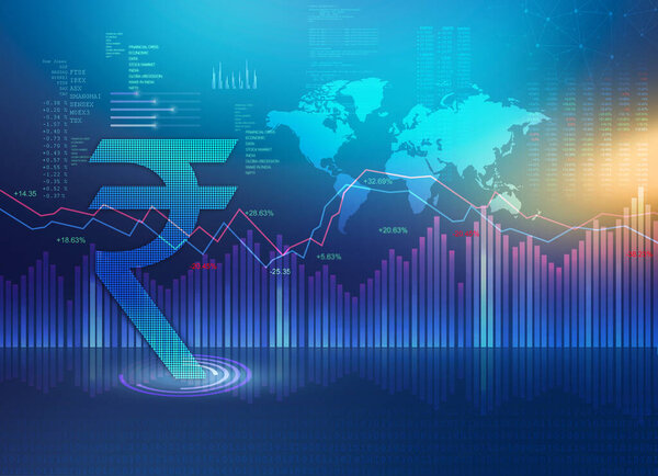 Indian rupee background, Stock market background with Indian rupee symbol, India Finance, Economic Background, blue abstract background illustration, Indian rupee, rupee currency